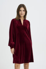Velúr kjóll - Vínrauður